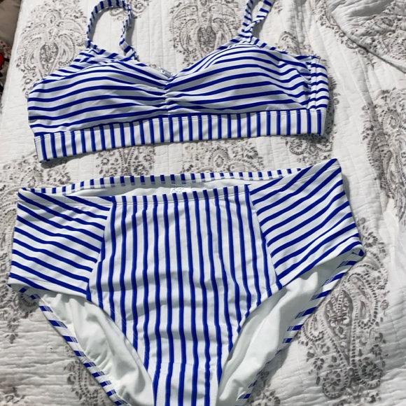 Kona Sol Other - Blue n white striped two piece bathing suit never worn